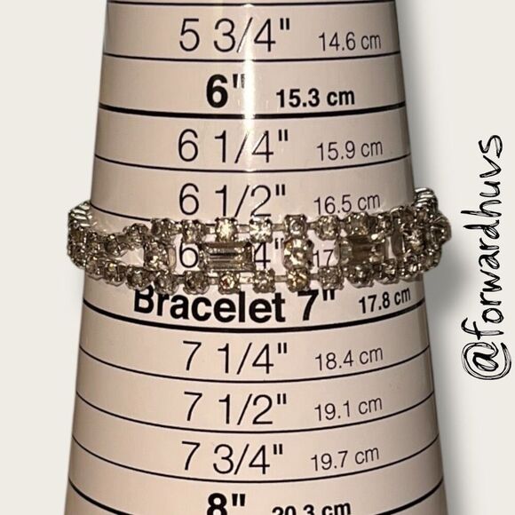 Vintage Rhinestone Double Strand Bracelet with Baguettes – 6 3/4” - Picture 10 of 11